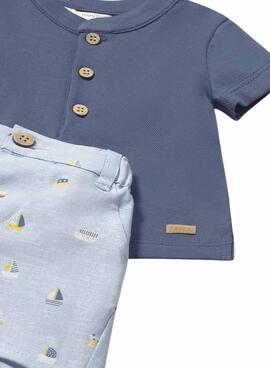 Ensemble Mayoral t-shirt bleu et bermuda bateaux pour bébé