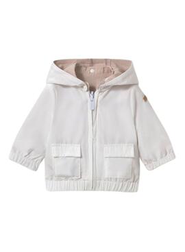 Veste à rayures beige avec capuche pour bébé Mayoral