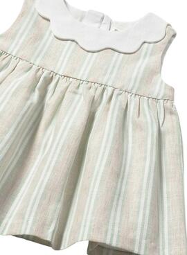 Robe Mayoral à rayures vert d'eau et beige pour bébé.