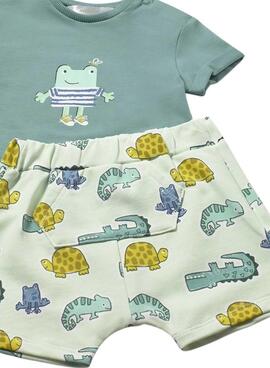 Ensemble Mayoral grenouille verte et bermuda animaux pour bébé.