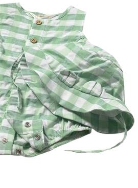 Barboteuse de maire vichy verte avec bonnet pour bébé garçon.