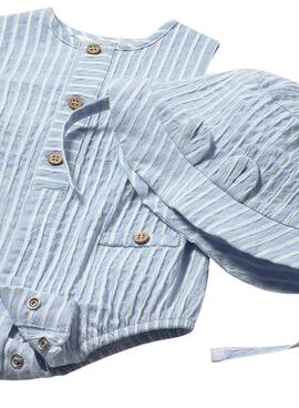 Barboteuse Mayoral à rayures bleu ciel avec bonnet pour bébé garçon