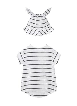 Barboteuse Mayoral à rayures avec bonnet à oreilles pour bébé garçon