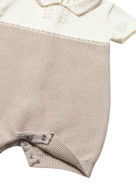 Grenouillère de bébé en point majeur bicolore crème et beige