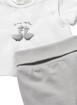 Ensemble trois pièces gris pour bébé avec des canetons de la marque Mayoral.