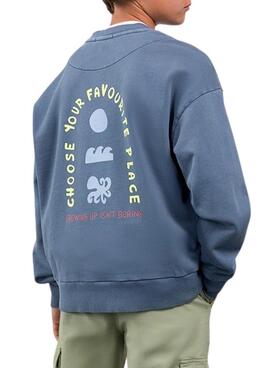 Sweat à capuche Mayoral bleu moyen à motif imprimé dans le dos pour garçon