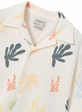 Chemise m/c en tricot imprimé Crème