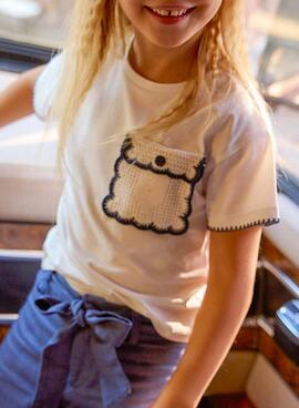T-shirt Mayoral blanc avec poche en crochet pour fille