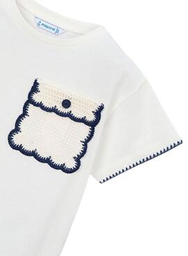T-shirt Mayoral blanc avec poche en crochet pour fille