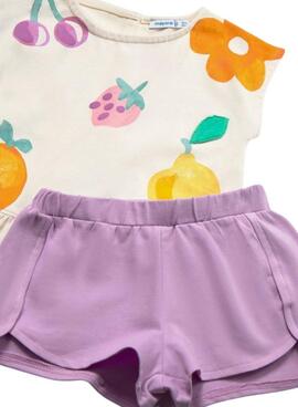 Ensemble Mayoral de fruits beige et lilas pour fille.