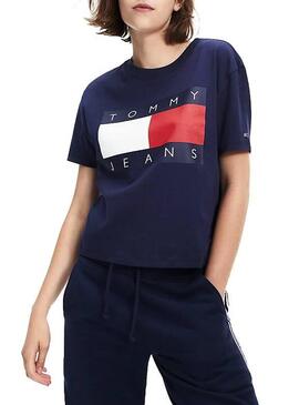 T-Shirt Tommy Jeans Flag Marine Pour Femme