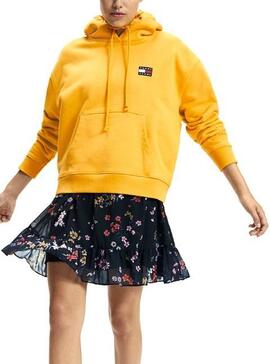 Sweat Tommy Jeans Badge Hoodie Jaune Femme