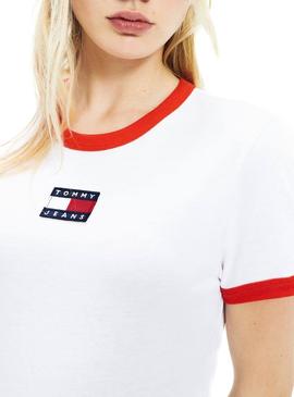 T-Shirt Tommy Jeans Logo rétro Blanc Femme