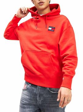 Sweat Tommy Jeans Badge Hood Rouge Homme