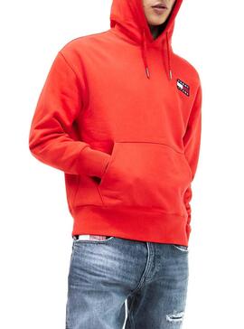 Sweat Tommy Jeans Badge Hood Rouge Homme