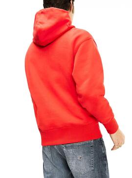 Sweat Tommy Jeans Badge Hood Rouge Homme