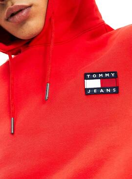 Sweat Tommy Jeans Badge Hood Rouge Homme
