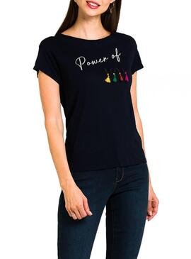 T-Shirt Naf Naf Pompoms Marine Pour Femme