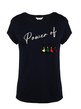 T-Shirt Naf Naf Pompoms Marine Pour Femme