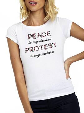 T-Shirt Naf Naf Peace Blanc pour Femme