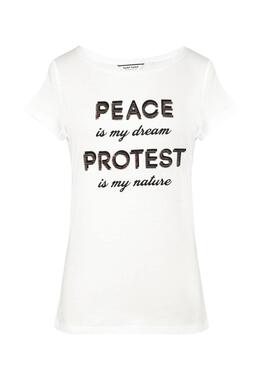 T-Shirt Naf Naf Peace Blanc pour Femme