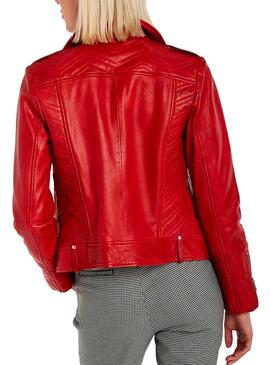 Veste Naf Naf Gravures sur Cuir Rouge Femme