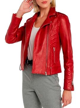 Veste Naf Naf Gravures sur Cuir Rouge Femme