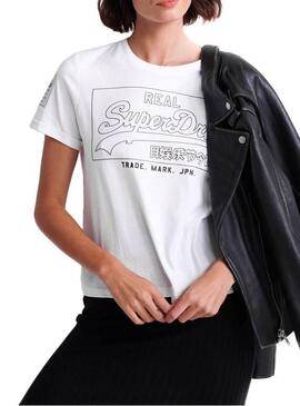 T-Shirt Superdry Logo Vintage Blanc Femme