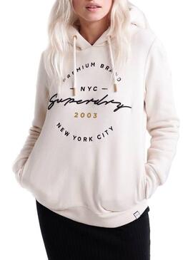 Sweat Superdry Applique Hood Beige Femme