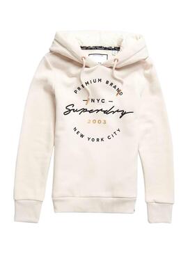 Sweat Superdry Applique Hood Beige Femme