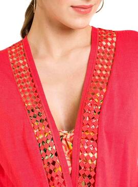Veste Naf Naf Femme Découpée En Corail