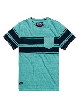 T-Shirt Superdry Dry Rayure PKT Homme Turquoise