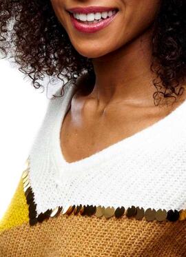 Pull Naf Naf Perles En OrTricolore Femme