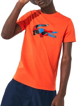 T-Shirt Lacoste Sport Croco Camo Orange Homme