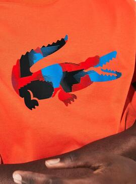 T-Shirt Lacoste Sport Croco Camo Orange Homme