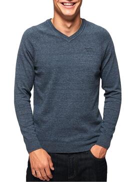 Pull Superdry Etiquette orange Bleu pour Homme