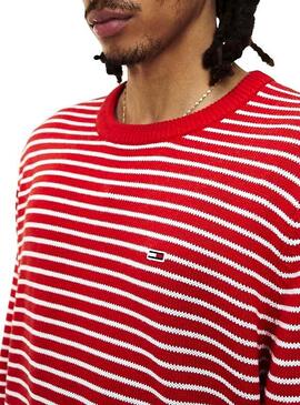 Pull Tommy Jeans Essential Stripe Rouge Homme