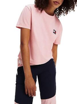 T-Shirt Tommy Jeans Badge Cropped Rose Femme