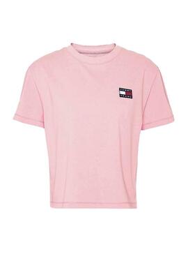 T-Shirt Tommy Jeans Badge Cropped Rose Femme