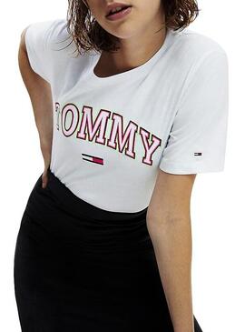 T-Shirt Tommy Jeans Neon Collegiate Blanc Femme