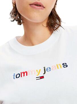 T-Shirt Tommy Jeans Cropped Logo Blanc Femme