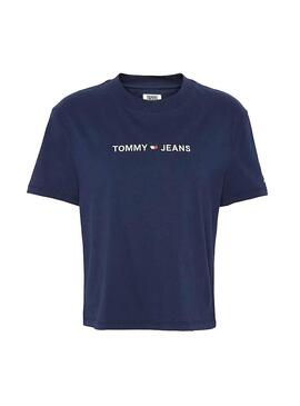 T-Shirt Tommy Jeans Linear Logo Navy Femme