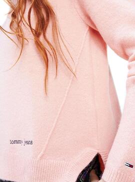 Pull Tommy Jeans - Point de côté rose pour Femme