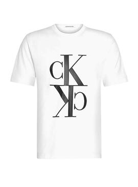T-Shirt Calvin Klein Mirrored Monogram Blanc