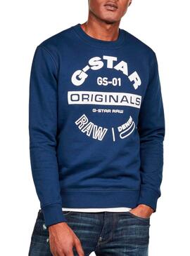Sweat G-Star Original Logo GR Bleu Pour Homme