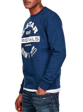 Sweat G-Star Original Logo GR Bleu Pour Homme