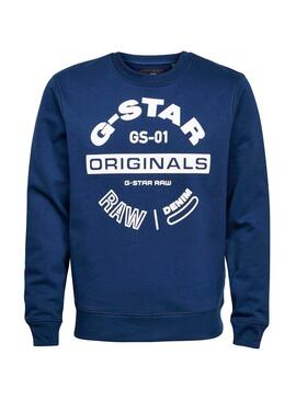 Sweat G-Star Original Logo GR Bleu Pour Homme