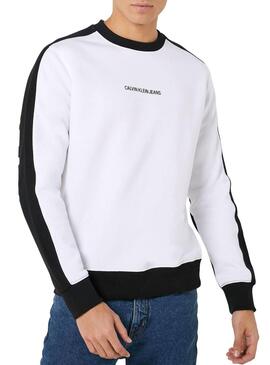 Sweat Calvin Klein Bloking Logo Blanc Homme