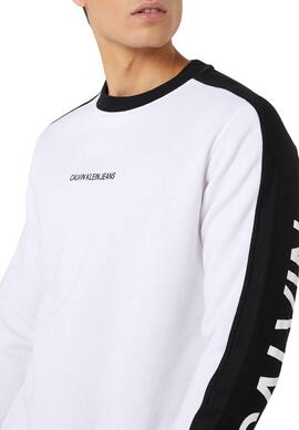 Sweat Calvin Klein Bloking Logo Blanc Homme