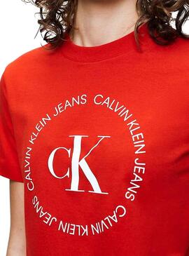 T-Shirt Calvin Klein Jeans Round Logo Rouge Femme